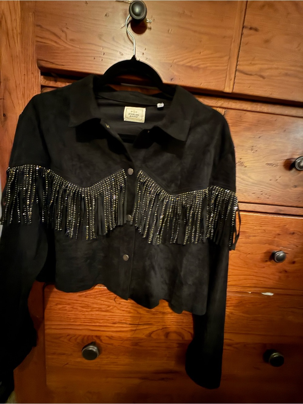 Black Fringe Suede Cropped Jacket Sterling & Stitch. Size M